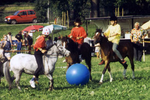 Bina, Bröserl und Jonathan beim Pferdefußball